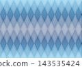 A repeating background of blue geometric patterns and polka dots. 143535424