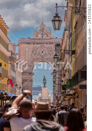 Rua Augusta Arch and King Jose I Statue in Lisbon, Portugal 143535822