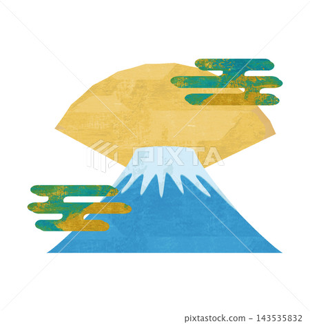 Watercolor painting of Mount Fuji, fan, New Year's greeting, New Year's Day, illustration, New Year's card, New Year's celebration, Japanese style, decoration, painting, art, background material 143535832