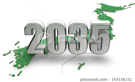 2035 年的 3DCG 圖形和日本地圖;代表新年、未來和時代的圖形。 2035 年的 3DCG 圖形和日本地圖;代表新年、未來和時代的圖形。 143536152