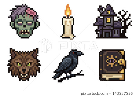 Halloween Pixel Art Icons Set 143537556