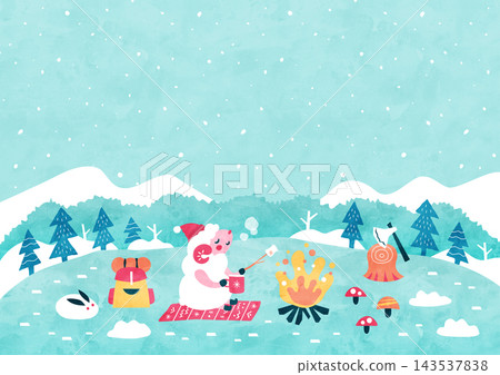綿羊冬季露營:冬季背景插圖 - 白雪皚皚的山巒和雪原的自然景觀(水彩風格) 綿羊冬季露營:冬季背景插圖 - 白雪皚皚的山巒和雪原的自然景觀(水彩風格) 143537838