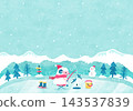 Sheep ice fishing for smelt; winter background illustration; snowy natural landscape (watercolor style) 143537839