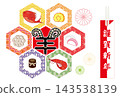 2027 羊年新年卡：羊圖案設計，六甲山紋樣，禦節料理（新年食物），以及慶祝用的筷子。 143538139