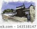 Watercolor style painting of Yokeiji Temple (Jokoin Temple), Setouchi City, Okayama Prefecture 143538147