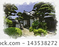 Watercolor style painting of Yokeiji Temple (Enjoin Temple), Setouchi City, Okayama Prefecture 143538272