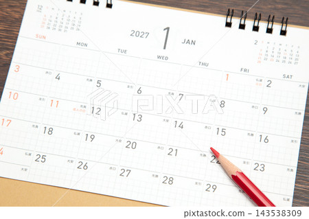 日曆和紅鉛筆(2027年1月) 日曆和紅鉛筆(2027年1月) 143538309