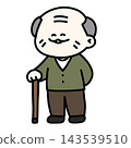 一位微笑的老人拄著拐杖的插圖（透明背景） 143539510