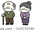 一組插圖，描繪了爺爺奶奶並肩站立，表情平和，背景透明。 143539740