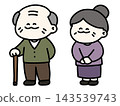 一組插圖，描繪了爺爺奶奶並肩而立，笑容燦爛（背景透明）。 143539743