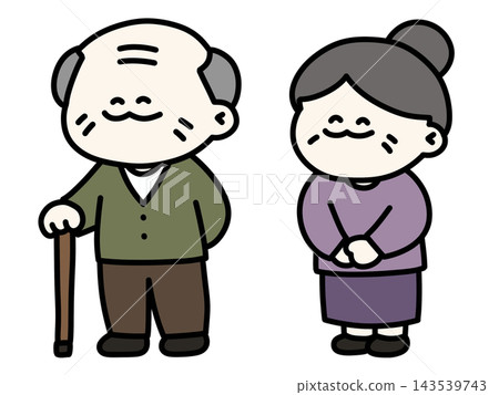 A set of illustrations of a grandfather and grandmother smiling happily side by side (with transparent background). A set of illustrations of a grandfather and grandmother smiling happily side by side (with transparent background). 143539743