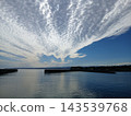 美麗的捲積雲覆蓋著蔚藍的海和天空。 143539768