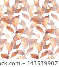 Watercolor botanical leaf pattern in warm beige and mauve tones with overlapping stems and soft highlights for textile or wallpaper use and surface design applications. 143539907