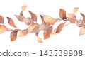 Watercolor autumn leaves vine in muted orange and brown tones, horizontal botanical border illustration for seasonal design purposes, handpainted foliage motif 143539908