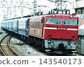 A push-pull special train of 14-series passenger cars pulled by an EF81 electric locomotive (No. 80) passing through Ichikawa Station on the Sobu Main Line. 143540173