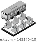 An isometric monochrome illustration inspired by the app screen used when booking bus seats. 143540415