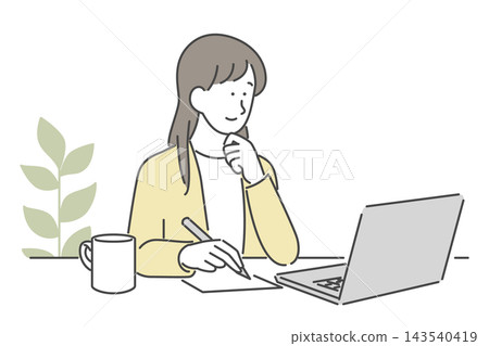 An illustration of a woman filling out a form while looking at a computer screen. An illustration of a woman filling out a form while looking at a computer screen. 143540419