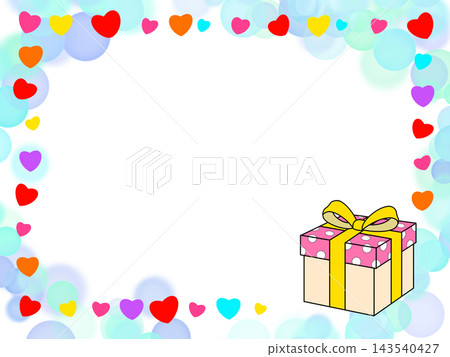 Gift box with colorful heart and polka dot frame Gift box with colorful heart and polka dot frame 143540427