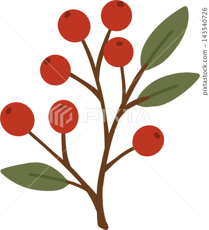 Red Berry Branch with Green Leaves Autumn Botanical Clipart Red Berry Branch with Green Leaves Autumn Botanical Clipart 143540726