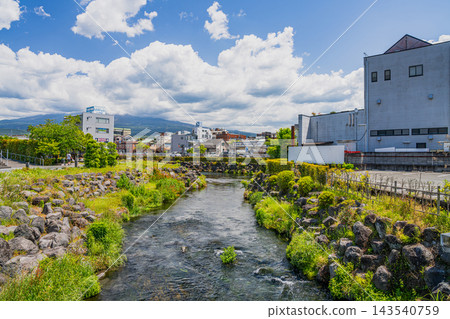 A refreshing summer blue sky and a cityscape along the Kanda River in Fujinomiya City (Shizuoka Prefecture) A refreshing summer blue sky and a cityscape along the Kanda River in Fujinomiya City (Shizuoka Prefecture) 143540759