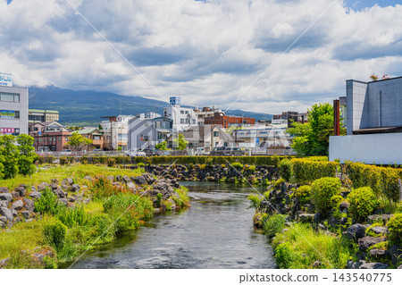 A refreshing summer blue sky and a cityscape along the Kanda River in Fujinomiya City (Shizuoka Prefecture) A refreshing summer blue sky and a cityscape along the Kanda River in Fujinomiya City (Shizuoka Prefecture) 143540775