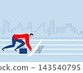 Businessman be prepared at start race line and ready to win the competition confident male employee prepare for business startup launch or project. Vector illustration. 143540795