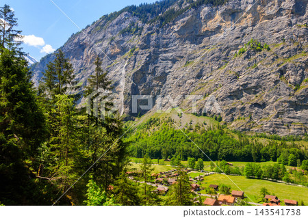 View of Lauterbrunnen Valley in Bernese Oberland, Switzerland. Switzerland nature and travel. Alpine scenery 143541738