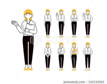 一組簡單的年輕女性/職業女性全身向量插圖,姿態各異。 一組簡單的年輕女性/職業女性全身向量插圖,姿態各異。 143542091
