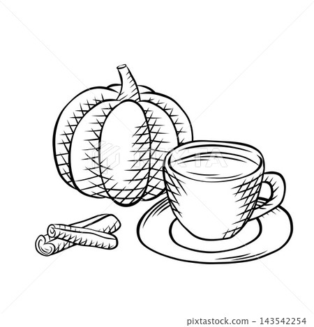 Set of cozy autumn food and beverage illustrations created for seasonal cafe and restaurant menus Set of cozy autumn food and beverage illustrations created for seasonal cafe and restaurant menus 143542254