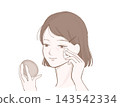An illustration of a woman applying foundation and primer to bare skin. 143542334