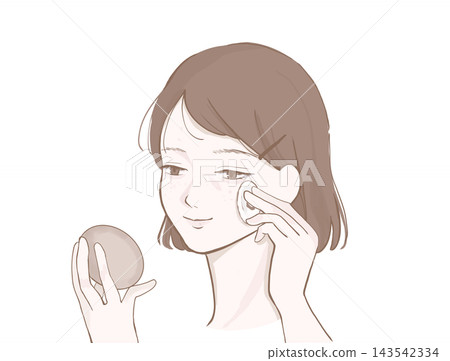 An illustration of a woman applying foundation and primer to bare skin. An illustration of a woman applying foundation and primer to bare skin. 143542334