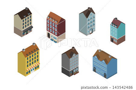 等距插畫:色彩繽紛的歐洲建築套裝 等距插畫:色彩繽紛的歐洲建築套裝 143542486