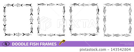 Hand drawn rectangular fish frame collection with sketchy pencil texture. Playful kindergarten borders for kids designs. Hand drawn rectangular fish frame collection with sketchy pencil texture. Playful kindergarten borders for kids designs. 143542804