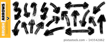 Naive brush thick arrow collection. Playful marker directions with crayon and chalk texture. Bold hand drawn elements in playful style. 143542862