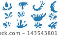 Water blue drops, sea ocean waves stencil. Liquid elements, cry droplet icons vector set. Ink, sauce, river isolated splashes 143543801