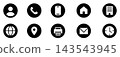Business icon set for business cards, websites, addresses, maps, and contacts (black circles) 143543945