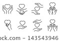 Hand and heart icon set representing reassurance, love, and insurance. 143543946