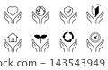 Hand and heart icon set for peace of mind, assets, insurance, security, and eco-friendliness. 143543949