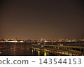 A view of Manhattan's harbor at night from a ship. 143544153