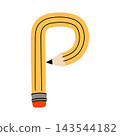 The uppercase letter P illustrated as a bright yellow pencil with red eraser. School themed children's alphabet 143544182