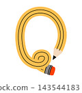 The uppercase letter Q illustrated as a yellow crooked pencil. Creative children's alphabet for educational materials. 143544183