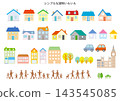 Simple buildings and silhouettes of people 143545085
