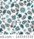 Floral seamless pattern, Flower chintz pattern seamless vector border print. Botanical batik background. Arabesque floral ornament motif for decoration fabric, women clothing, scarf, wallpaper design. 143545338
