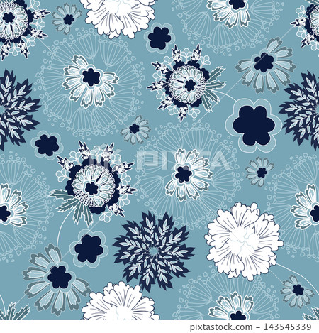 Floral seamless pattern, Flower chintz pattern seamless vector border print. Botanical batik background. Arabesque floral ornament motif for decoration fabric, women clothing, scarf, wallpaper design. 143545339