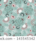 Floral seamless pattern, Flower chintz pattern seamless vector border print. Botanical batik background. Arabesque floral ornament motif for decoration fabric, women clothing, scarf, wallpaper design. 143545342