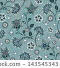 Floral seamless pattern, Flower chintz pattern seamless vector border print. Botanical batik background. Arabesque floral ornament motif for decoration fabric, women clothing, scarf, wallpaper design. 143545343