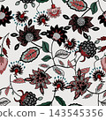 Floral seamless pattern, Flower chintz pattern seamless vector border print. Botanical batik background. Arabesque floral ornament motif for decoration fabric, women clothing, scarf, wallpaper design. 143545356