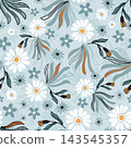 Floral seamless pattern, Flower chintz pattern seamless vector border print. Botanical batik background. Arabesque floral ornament motif for decoration fabric, women clothing, scarf, wallpaper design. 143545357