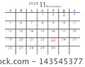 2028年11月簡易日曆 - 日文星期 143545377