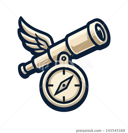 A whimsical illustration of a winged telescope paired with a compass, representing adventure, guidance, and the pursuit of knowledge. A whimsical illustration of a winged telescope paired with a compass, representing adventure, guidance, and the pursuit of knowledge. 143545389